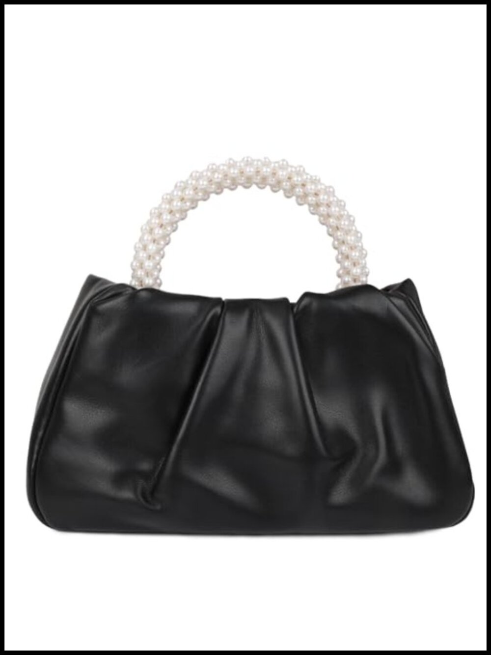 Pleated Clutch Purse for Women Soft Faux Leather Evening Bag Pearl Handle